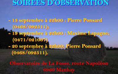 A VOS AGENDAS : SOIREES D&rsquo;OBSERVATION PUBLIQUES EN SEPTEMBRE 2026