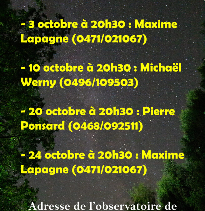 SOIREES D&rsquo;OBSERVATION EN OCTOBRE 2026…